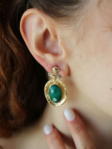 Pierres delicates Pozłacane kolczyki-wkrętki ze szmaragdami
