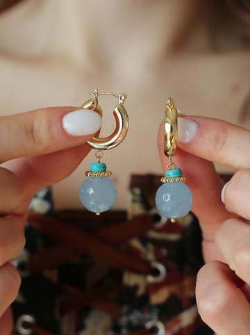 Pierres delicates Pozłacane kolczyki-kreole z akwamarynami