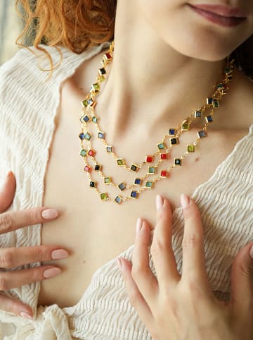 L'Atelier de Gaia Vergulde ketting met kristallen - (L)48 cm