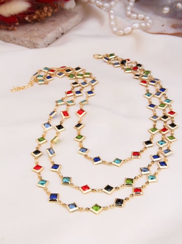 L'Atelier de Gaia Vergulde ketting met kristallen - (L)48 cm