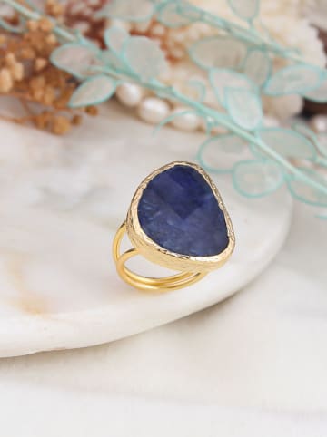 Pierres delicates Pozłacany pierścionek z lapis lazuli