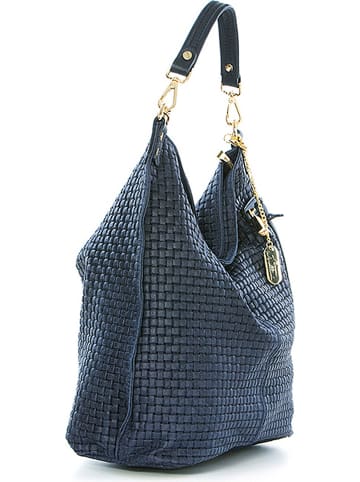 Anna Morellini Leder-Shopper "Caroline" in Dunkelblau - (B)42 x (H)38 x (T)17 cm