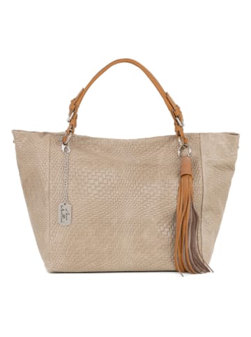 Anna Morellini Skórzany shopper bag "Solana" w kolorze beżowym - 42 x 30 x 20 cm