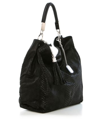 Anna Morellini Leder-Schultertasche in Schwarz - (B)38 x (H)36 x (T)14 cm
