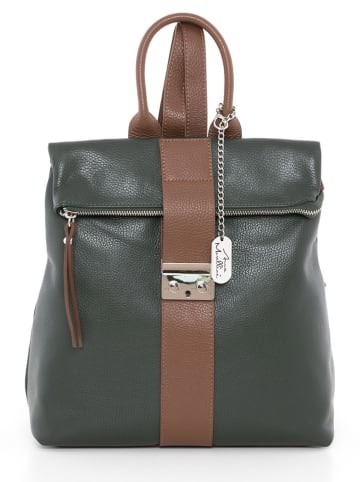 Anna Morellini Leren rugzak "Azaela" olijfgroen/bruin - (B)30 x (H)31 x (D)11 cm