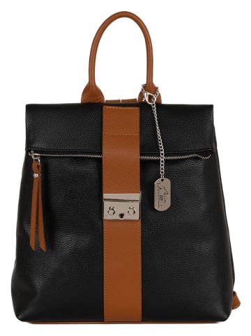 Anna Morellini Leder-Rucksack "Azalea" in Schwarz/ Hellbraun - (B)30 x (H)31 x (T)11 cm