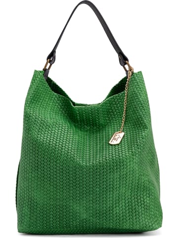 Anna Morellini Leder-Schultertasche "Sebastiana" in Grün - (B)38 x (H)36 x (T)14 cm
