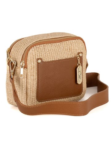 Anna Morellini Leder-Umhängetasche "Ilaria" in Beige/ Hellbraun - (B)20 x (H)17 x (T)8 cm