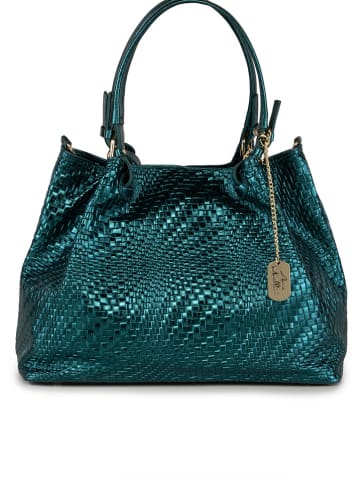 Anna Morellini Leder-Henkeltasche "Eloisa" in Türkis - (B)38 x (H)28 x (T)16 cm