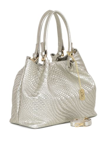 Anna Morellini Leder-Schultertasche "Eloisa" in Silber - (B)38 x (H)28 x (T)16 cm