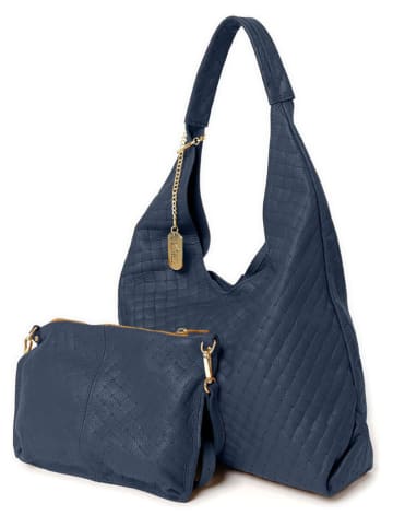 Anna Morellini Leder-Shopper "Nicolina" in Dunkelblau - (B)41 x (H)42 x (T)11 cm
