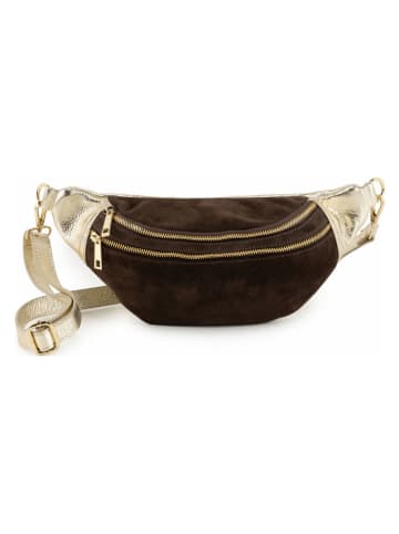 Anna Morellini Leren borstbuidel "Carola" goudkleurig/bruin - (B)32 x (H)16 x (D)9 cm