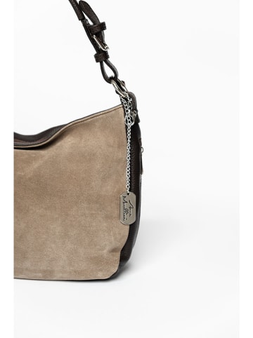 Anna Morellini Leder-Schultertasche "Forena" in Taupe/ Braun - (B)32 x (H)25 x (T)11 cm