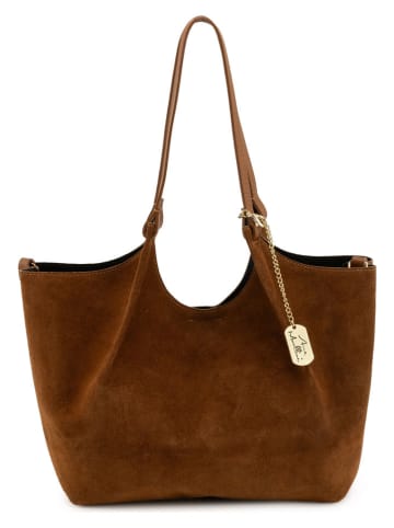 Anna Morellini Leder-Schultertasche "Lucria" in Hellbraun - (H)27 x (T)19 cm