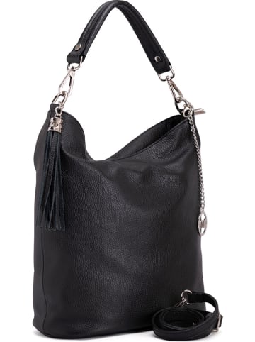 Mia Tomazzi Leder-Schultertasche "Sabaudia" in Schwarz - (B)26 x (H)28 x (T)12 cm