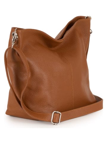 Lucca Baldi Leren schoudertas "Trapani" lichtbruin - (B)33 x (H)25 x (D)14 cm