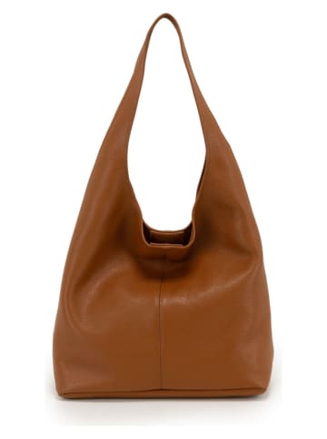 Lucca Baldi Leren schoudertas "Tarquinia" lichtbruin - (B)32 x (H)32 x (D)16 cm