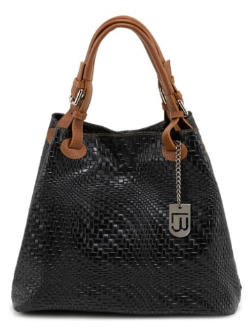 Lucca Baldi Leren handtas "Sarzana" zwart - (B)37 x (H)45 x (D)15 cm