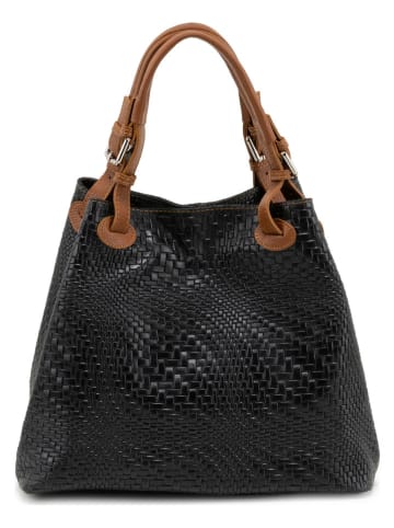 Lucca Baldi Leder-Henkeltasche "Sarzana" in Schwarz - (B)37 x (H)45 x (T)15 cm