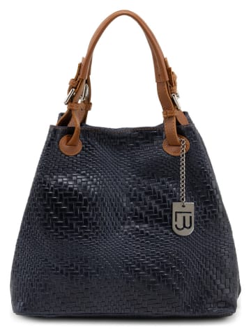 Lucca Baldi Leder-Henkeltasche "Sarzana" in Dunkelblau - (B)37 x (H)45 x (T)15 cm