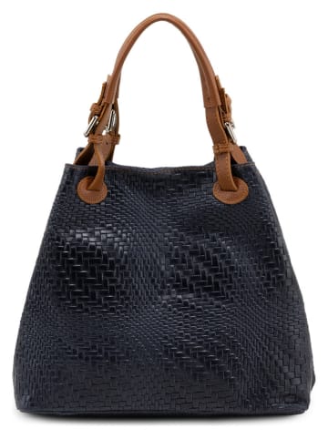 Lucca Baldi Leder-Henkeltasche "Sarzana" in Dunkelblau - (B)37 x (H)45 x (T)15 cm