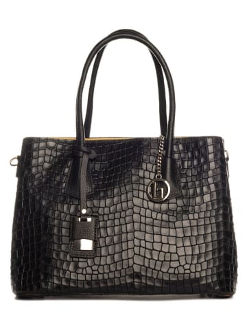 Lia Biassoni Skórzana torebka "Allia" w kolorze czarnym - 40 x 33 x 16 cm