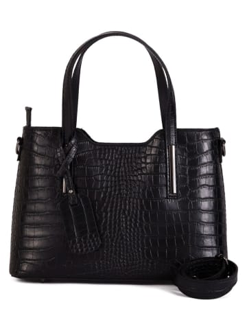 Lia Biassoni Leder-Henkeltasche "Acco" in Schwarz - (B)32 x (H)22 x (T)12 cm