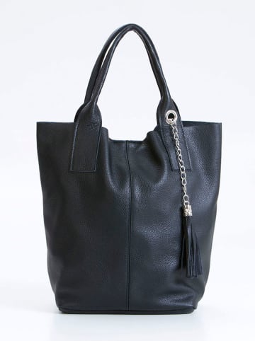 Pia Sassi Leder-Schultertasche "Monte Cimone" in Dunkelblau - (B)28 x (H)35 x (T)17 cm