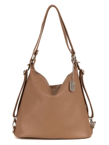 Anna Morellini Leder-Schultertasche "Ylenia" in Hellbraun - (B)39 x (H)30 x (T)16 cm