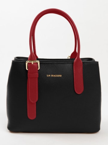 Lia Biassoni Leder-Schultertasche "Singerna" in Schwarz/ Rot - (B)33 x (H)25 x (T)11 cm