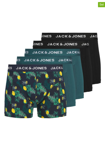 Jack & Jones 5er-Set: Boxershorts "Jake" in Petrol/ Schwarz