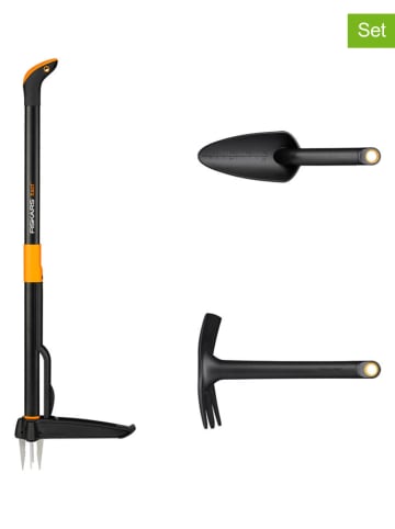 Fiskars 3tlg. Set: Unkrautzieher "Xact Weed" in Schwarz/ Orange
