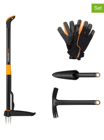 Fiskars 4tlg. Set: Unkrautzieher "Xact Weed" in Schwarz/ Orange