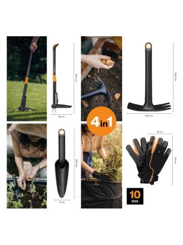 Fiskars 4-delige set: onkruidtrekker “Xact Weed” zwart/oranje
