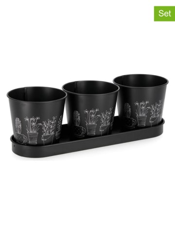 Bizzotto 4-delige set: bloempotten "Botany" zwart