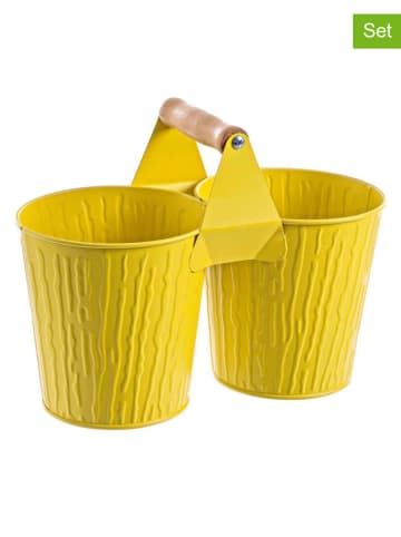 Bizzotto 2-delige set: bloempotten "Bark' geel - (B)26 x (H)19,5 cm