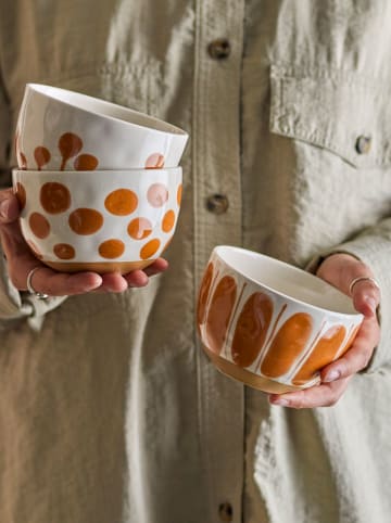 Bloomingville 3-delige set: kommen ''Linora'' wit/lichtbruin - Ø 12,5 cm