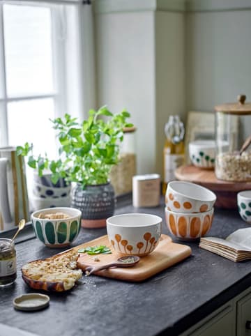 Bloomingville 3-delige set: kommen ''Linora'' wit/groen - Ø 12,5 cm