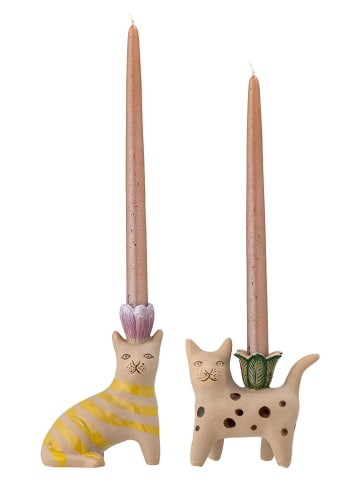 Bloomingville 2-delige set: kaarshouders ''Mamie'' beige/bruin