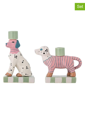 Bloomingville Świeczniki (2 szt.) "Doglie" w kolorze biało-jasnoróżowym