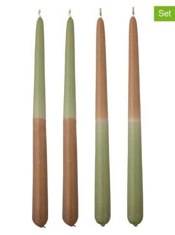 Bloomingville 4er-Set: Stabkerzen ''Burma'' in Grün/ Hellbraun - 4x 75 g