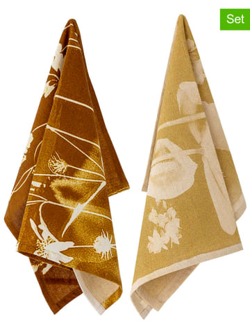 Bloomingville Ściereczki (2 szt.) w kolorze żółto-brązowym do naczyń - 70 x 45 cm