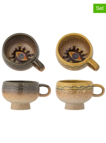 Bloomingville 2-delige set: koppen "Oculus" bruin - (H)7 x  Ø 9,5 cm