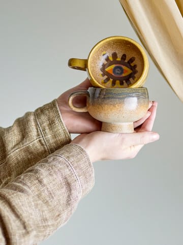 Bloomingville Kubki (2 szt.) "Oculus" w kolorze brązowym - wys. 7 x Ø 9,5 cm