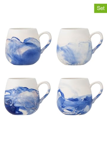 Bloomingville 4er-Set: Tassen ''Lyre'' in Weiß/ Blau - 250 ml