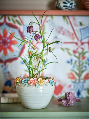 Bloomingville Bloempot "Eanna" wit/meerkleurig - (H)14 x Ø 19,5 cm