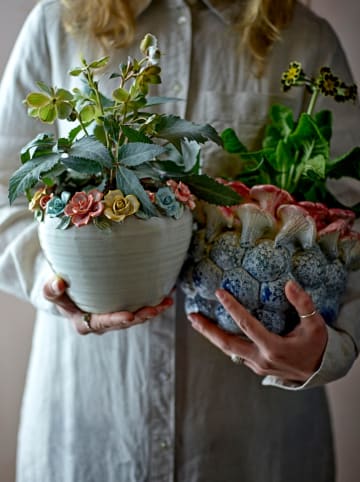 Bloomingville Bloempot "Eanna" wit/meerkleurig - (H)14 x Ø 19,5 cm