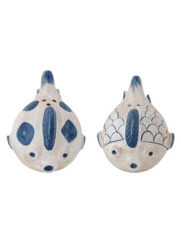 Bloomingville 2-delige set: zout & peperstrooier "Fugu" wit/blauw - (H)6,5 cm
