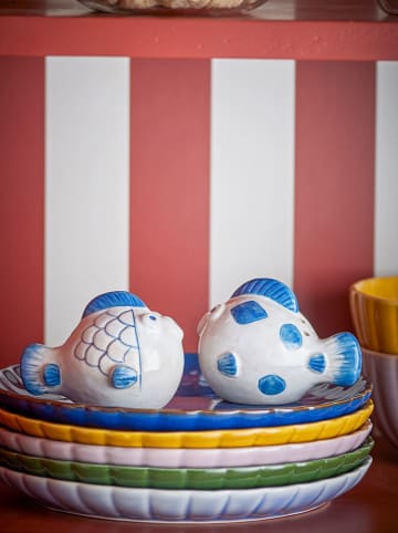 Bloomingville 2-delige set: zout & peperstrooier "Fugu" wit/blauw - (H)6,5 cm
