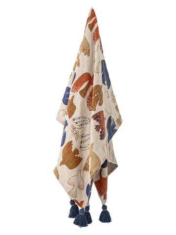 Bloomingville Wohndecke ''Anniversary'' in Creme/ Beige/ Blau - (L)160 x (B)130 cm